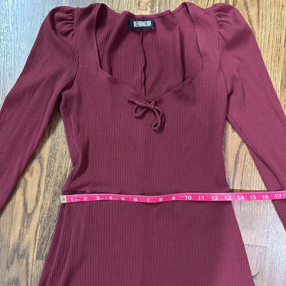 Reformation Annabella Ribbed Knit Long Sleeve Mini‎ Dress Tie Front Size  Large - Picture 7 of 12